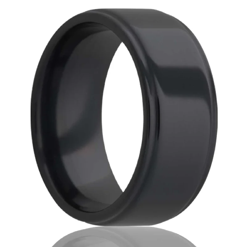 Women’s rings for anniversaries-Zirconium Wedding Band with Stepped Edges