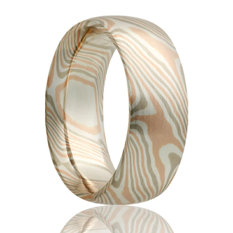 Women’s eternity bands-14k White & Rose Gold with Sterling Silver Domed Mokume Gane Wedding Band