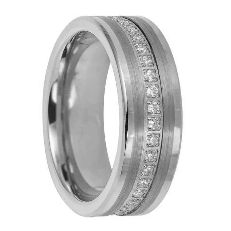 Stackable rings for women-Eternity Cubic Zirconia Tungsten Men's Wedding Band