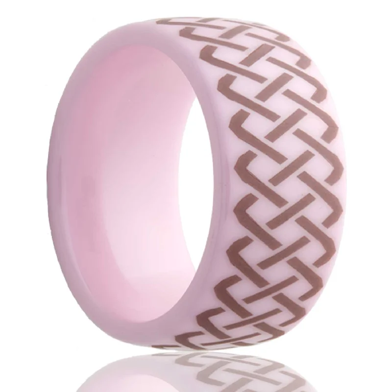 Fashionable rings for women-Celtic Sailor's Knot Domed Pink Ceramic Men's Wedding Band