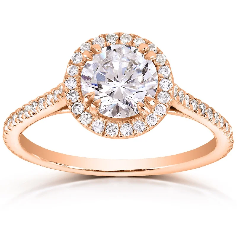 Engagement rings with hidden halos-Annello by Kobelli The Nora 14k Rose Gold 1 1/3ct TDW Round-cut Diamond Halo Engagement Ring