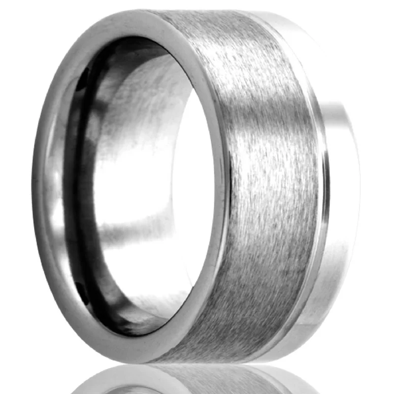 Unique wedding bands for women-Asymmetrical Grooved Satin Finish Tungsten Wedding Band