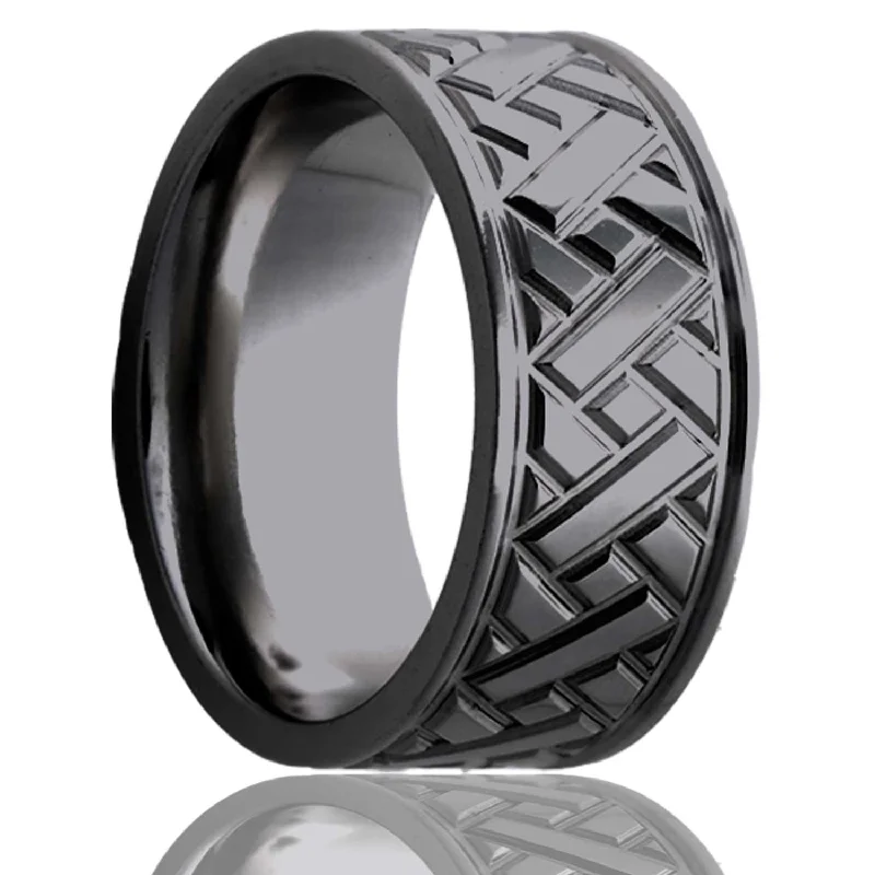 Women’s rings with intricate carvings-Grooved Diagonal Pattern Zirconium Men's Wedding Band