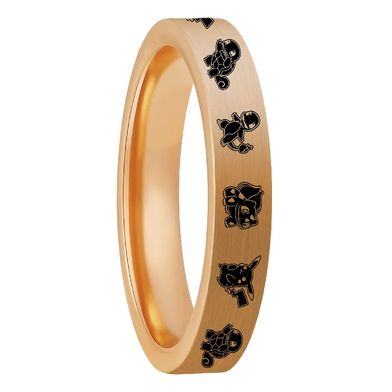 Women’s vintage rings-Pokémon Women's Brushed Rose Gold Tungsten Wedding Band