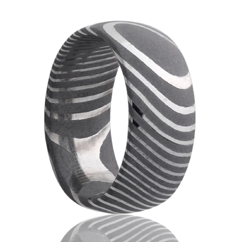 Elegant women’s diamond rings-Domed Damascus Steel Wedding Band