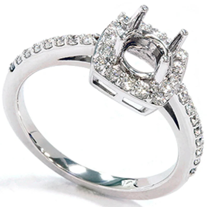 Women’s classic solitaire diamond engagement rings-1/3ct Diamond Halo 14K White Gold Engagement Ring Setting