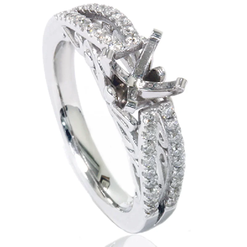 Women’s engagement rings with side stones-3/8ct Vintage Diamond Engagement Ring Setting 14K White Gold