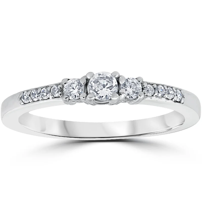 Women’s solitaire engagement rings with diamonds-1/3ct Three Stone Round Diamond Engagement Ring 14K White Gold