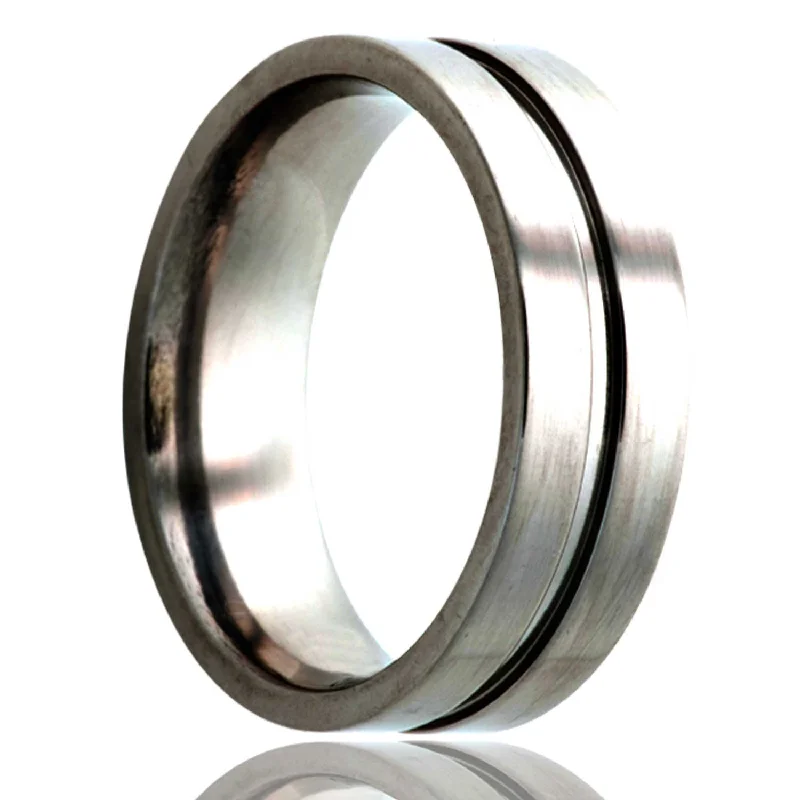 Elegant rings for women’s daily wear-Center Grooved Titanium Wedding Band