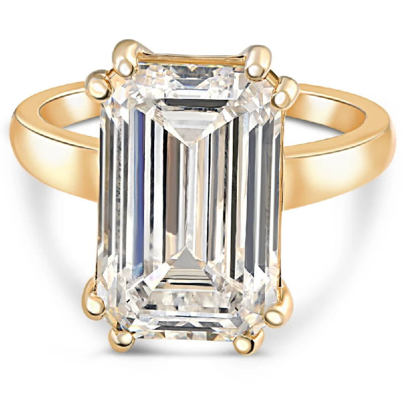 Personalized engagement rings for women-Certified 10.00CT Emerald Cut Solitaire Diamond Engagement Ring 14k Gold Lab Grown