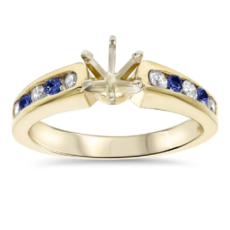 Engagement rings with oval diamonds-1/2CT Blue Sapphire & Diamond Engagement Ring Setting 14K Yellow Gold