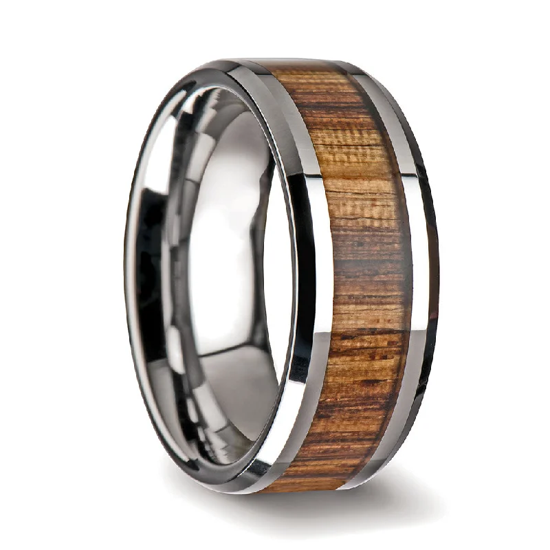 Women’s rings with diamonds-Zebra Wood Inlay Tungsten Wedding Band