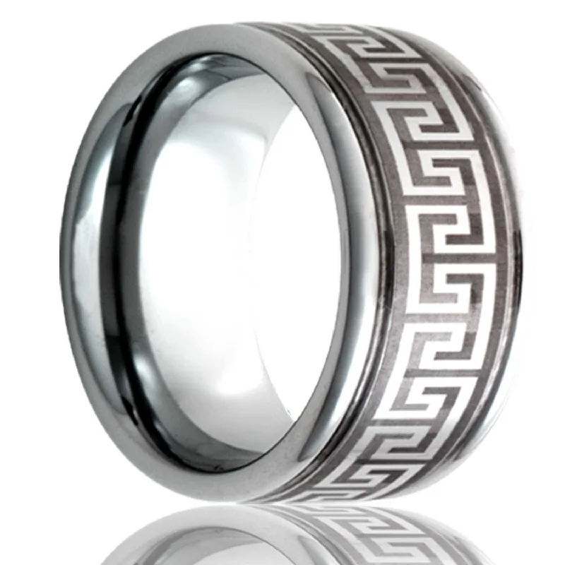 Affordable diamond rings for women-Greek Key Grooved Cobalt Wedding Band