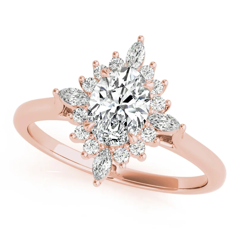 Women’s art deco engagement rings-Auriya 14k Rose Gold Lab Grown Oval Diamond Halo Engagement Ring 0.50 to 5.00 ct. tw. (F-G VS)