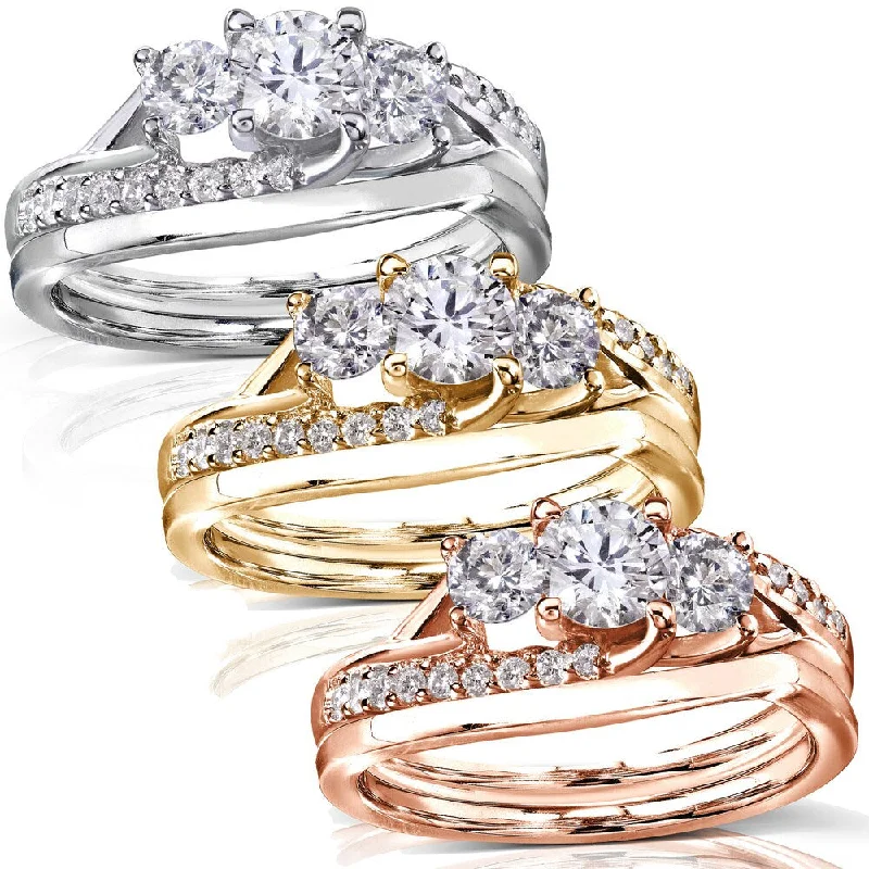 Engagement rings with sapphire center stones-Annello by Kobelli 14k Gold 1ct TDW Diamond Engagement Bridal Rings Set