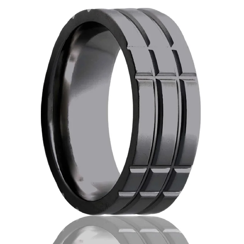 Women’s rings with birthstones-Intersecting Grooves Zirconium Men's Wedding Band