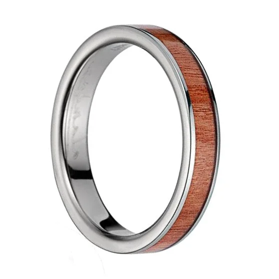 Women’s gemstone rings-Women's Titanium Wedding Band with Pink Ivory Wood Inlay