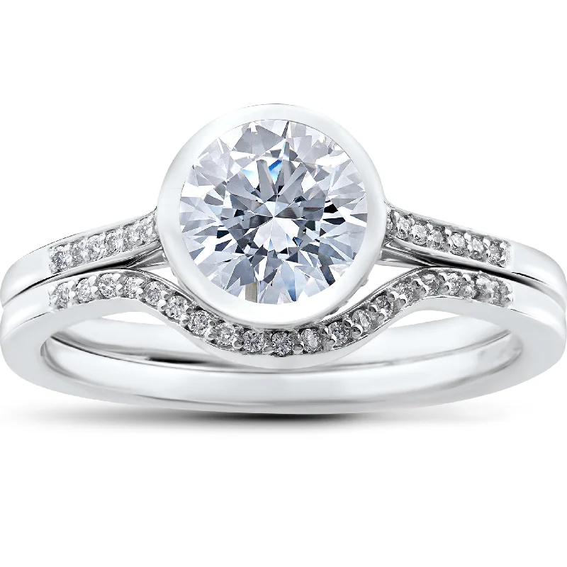 Diamond engagement rings for women-1 1/5 ct Lab Grown Diamond Engagement Ring Set 14k White Gold