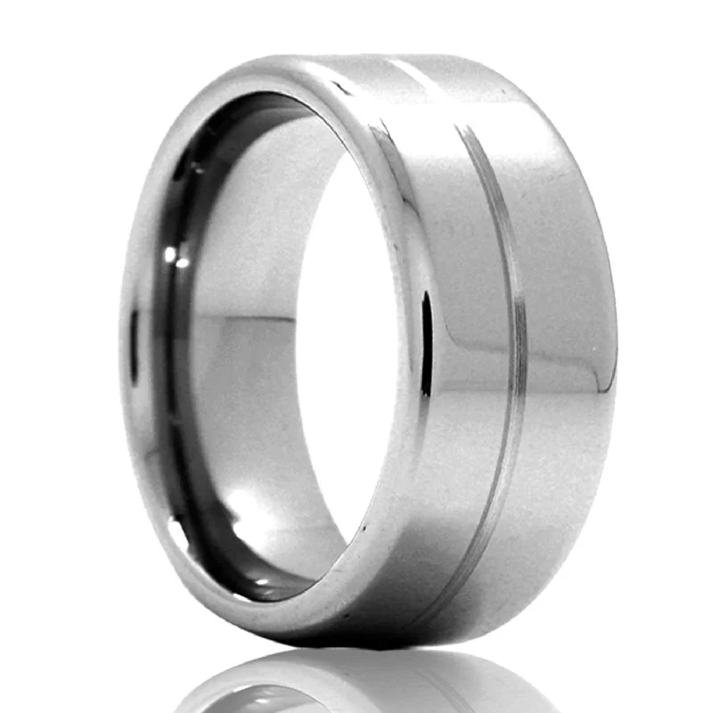 Elegant engagement rings for women-Center Grooved Tungsten Wedding Band