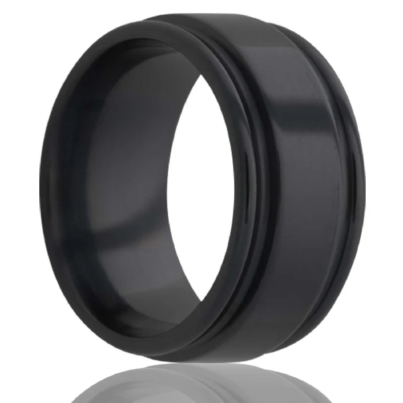 Custom wedding rings for women-Zirconium Wedding Band with Grooved Edges