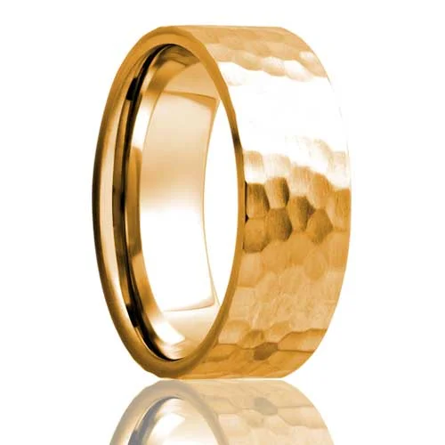 Unique rings for women-Hammered 10k Gold Wedding Band