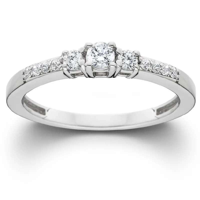 Engagement rings with round-cut diamonds-1/3ct Three Stone Round Diamond Engagement Ring 14K White Gold