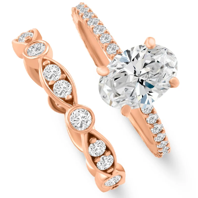 Affordable engagement rings for women-2 3/4Ct Oval Diamond Engagement Wedding Ring Set Rose Gold Lab Grown