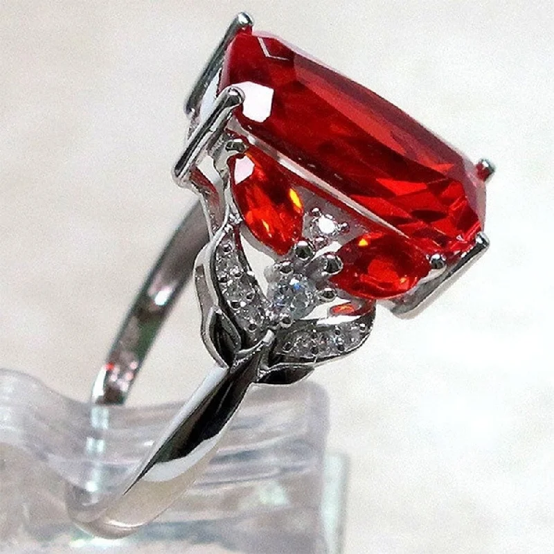 Women’s bezel set engagement rings-Women Red Square Rhinestone Fashion Finger Ring Engagement Anniversary Jewelry