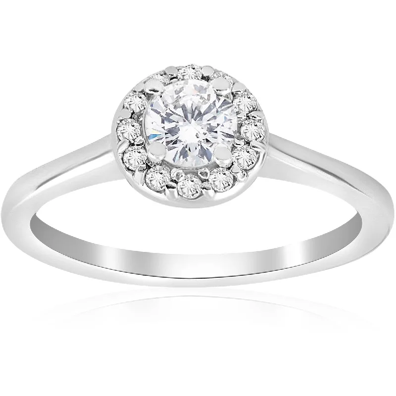 Custom-designed engagement rings-1/2ct Round Diamond Halo Engagement Ring 14K White Gold