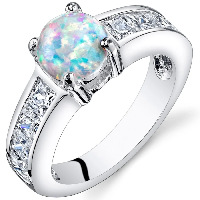 Women’s minimalistic engagement rings-Sterling Silver 1.25 ct White Opal Engagement Ring