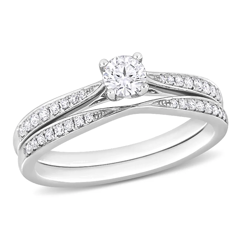 Personalized engagement rings for women-Miadora 2/5ct TDW Diamond Double Row Engagement Ring in 14k White Gold