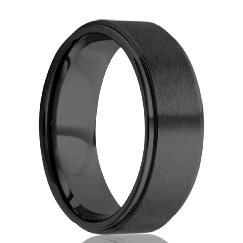 Unique women’s wedding bands-Satin Finish Zirconium Wedding Band with Stepped Edges