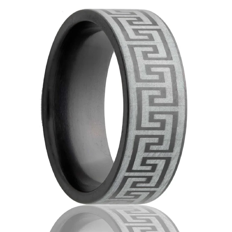 Luxurious platinum rings for women-Greek Key Zirconium Wedding Band