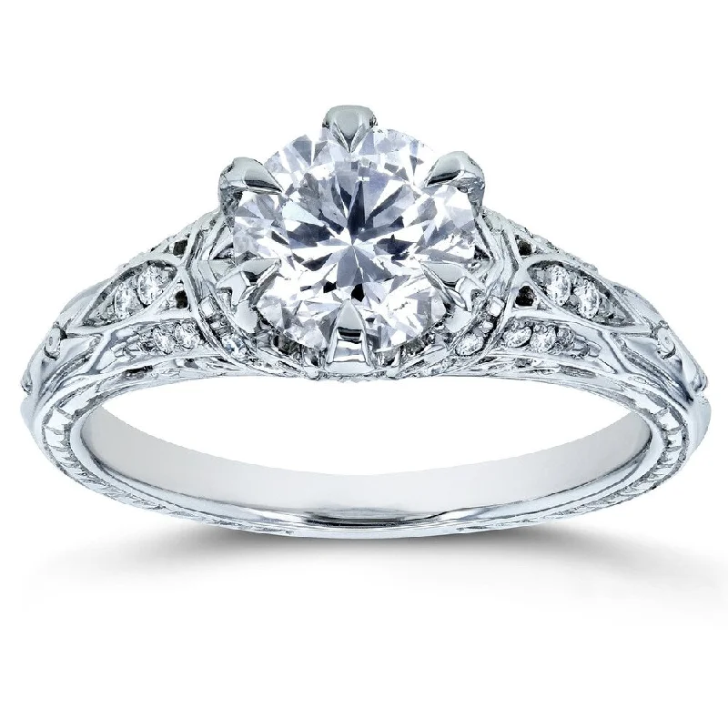 Engagement rings with platinum and sapphire-Annello by Kobelli 14k White Gold 1 1/6ct TDW Diamond 6-Prong Antique Engagement Ring