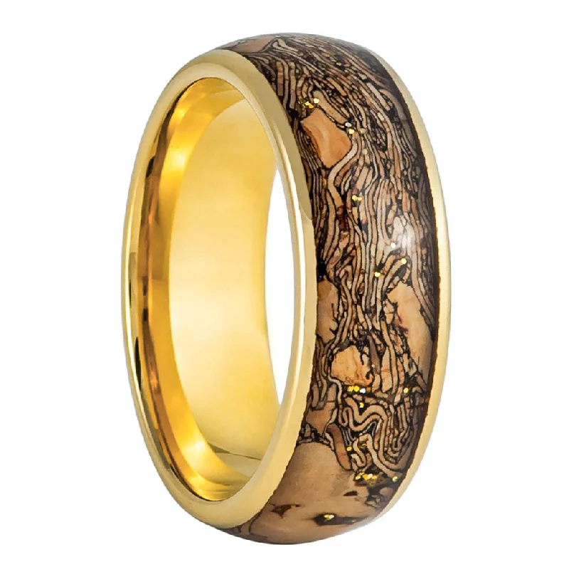 Women’s delicate rings for everyday wear-Cork Inlaid Gold Tungsten Men's Wedding Band