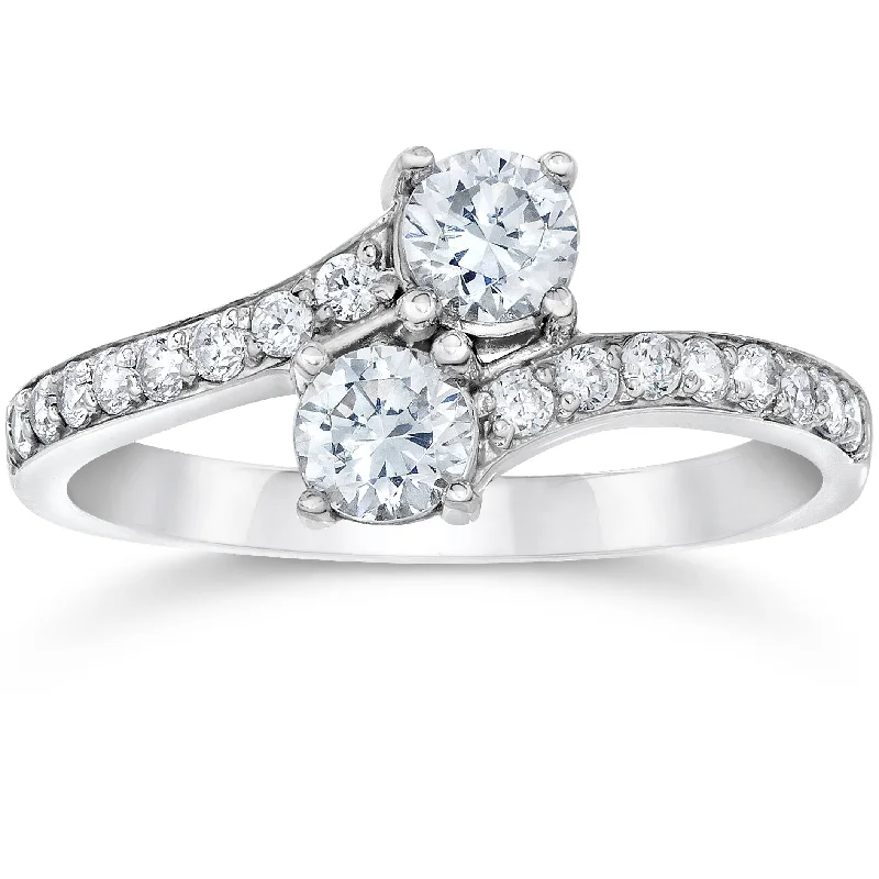 Engagement rings with split shank settings-1 Carat Forever Us Diamond Two Stone Engagement Ring 10K White Gold