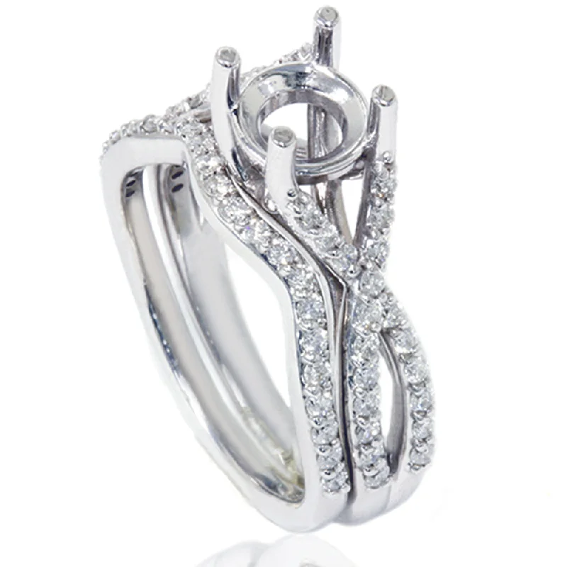 Custom-designed engagement rings-3/4ct Twist Engagement Ring Set 14K White Gold