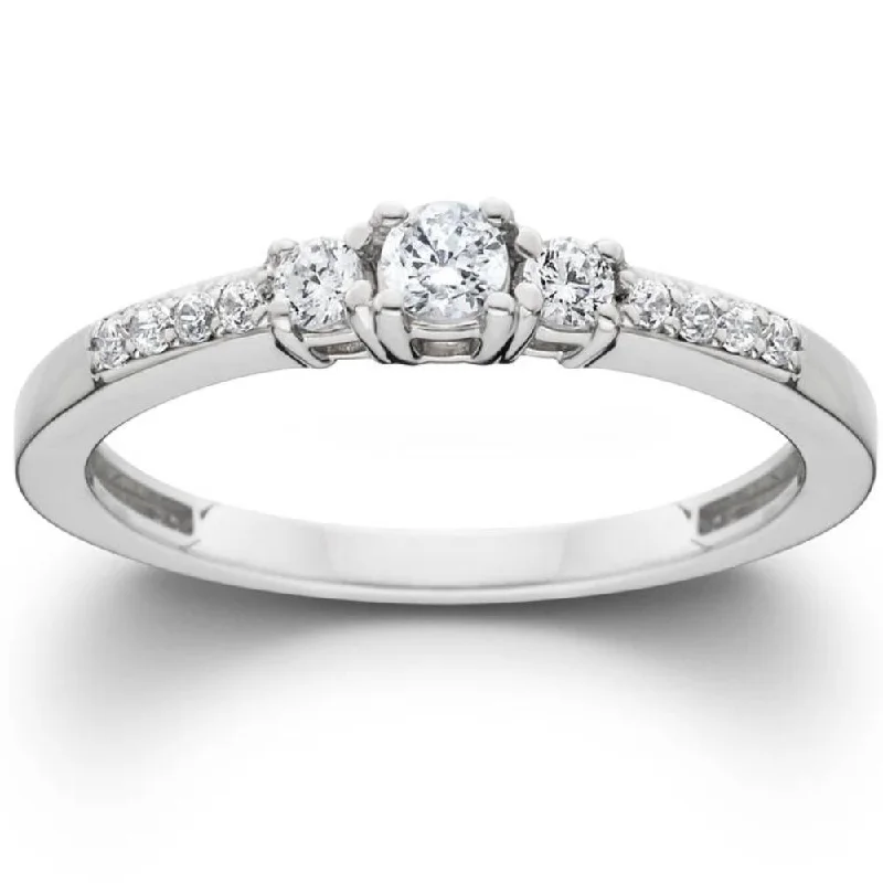 Engagement rings with floral designs-1/2ct Three Stone Round Diamond Engagement Ring 14K White Gold