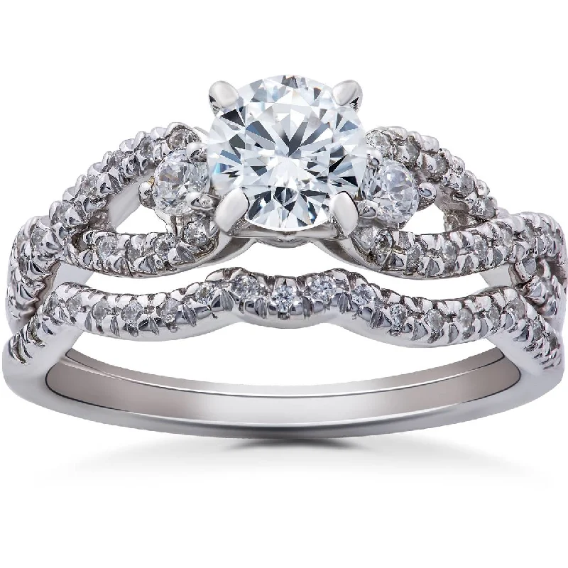 Engagement rings with heart-shaped diamonds-1 1/6ct Diamond Infinity Engagement Wedding Ring Bridal Set 14K White Gold