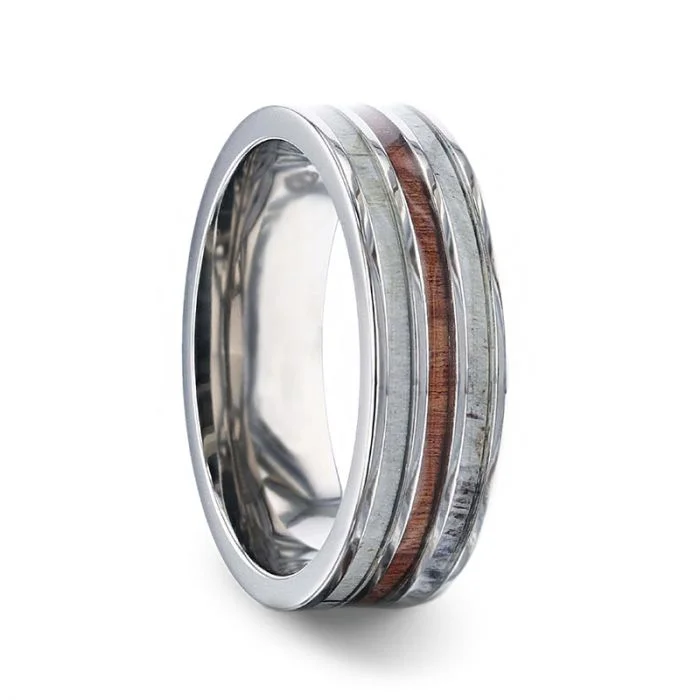 Stylish women’s rings-Titanium Men's Wedding Band with Wood & Deer Antler Inlay