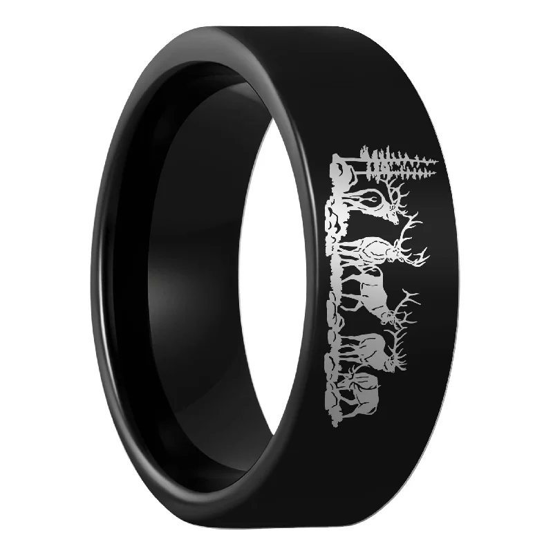 Silver rings with diamond accents-Bull Elk Black Tungsten Men's Wedding Band