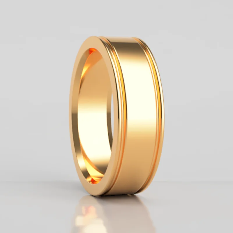 Women’s adjustable rings-18k Gold Wedding Band with Grooved Edges