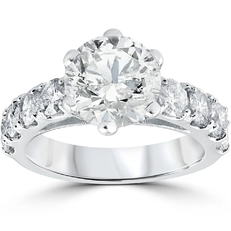 Engagement rings with three-stone design-4 1/2ct Round Enhanced Diamond Engagement Ring 14K White Gold