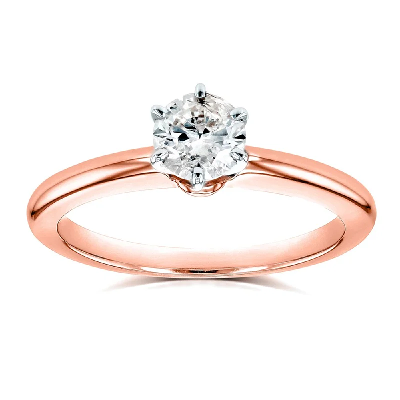 Engagement rings with colored gemstone accents-Annello by Kobelli 14k Rose Gold 1/2ct Solitaire Diamond Petite Engagement Ring (H-I, I1-I2)