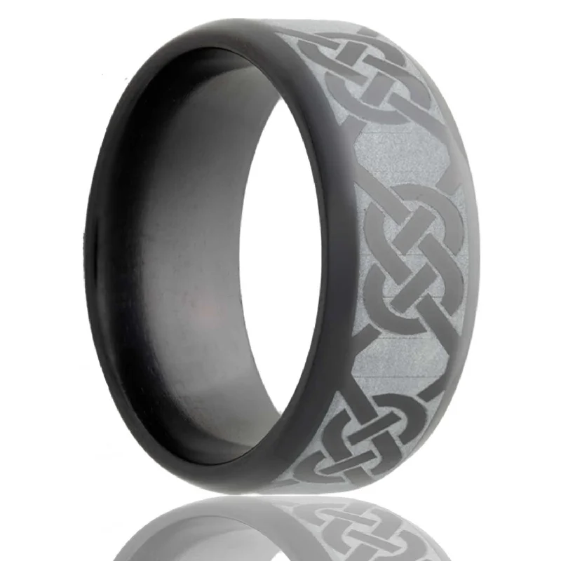 Affordable diamond rings for women-Eternity Celtic Knot Zirconium Wedding Band with Beveled Edges