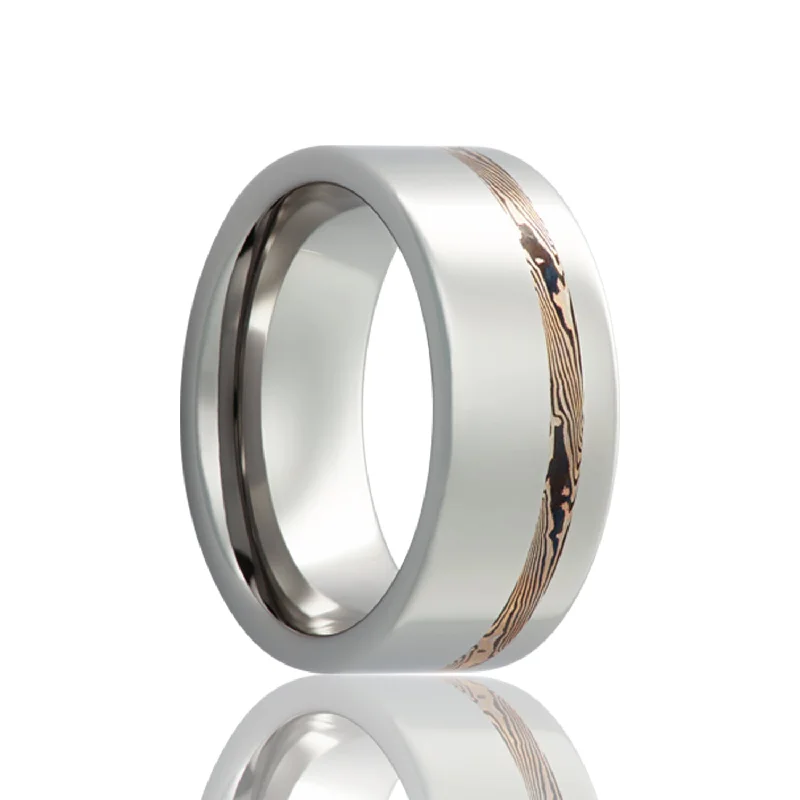 Trendy fashion rings for women-Asymmetrical 14k White Gold & Shakudo Mokume Gane Inlay Cobalt Wedding Band