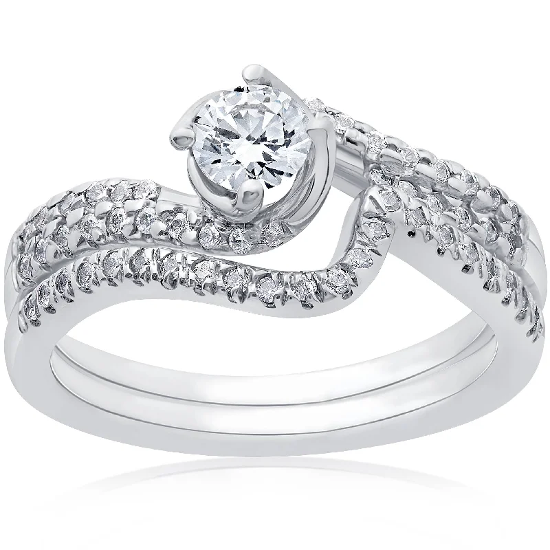 Women’s engagement rings with diamond solitaires-1ct Diamond Engagement Ring Set 14K White Gold