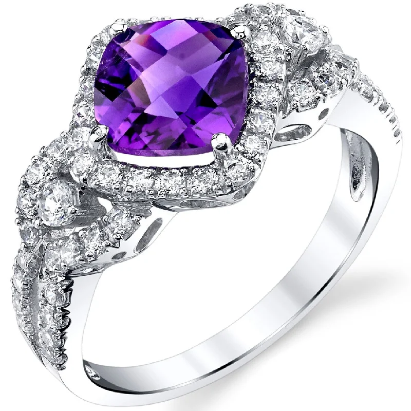 Women’s diamond eternity rings-14k White Gold 1.5ct Amethyst Gemstone Engagement Ring