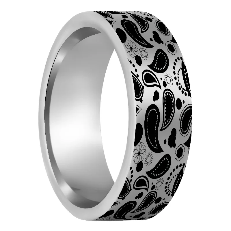 Women’s rings with opal stones-Paisley Pattern Tungsten Men's Wedding Band