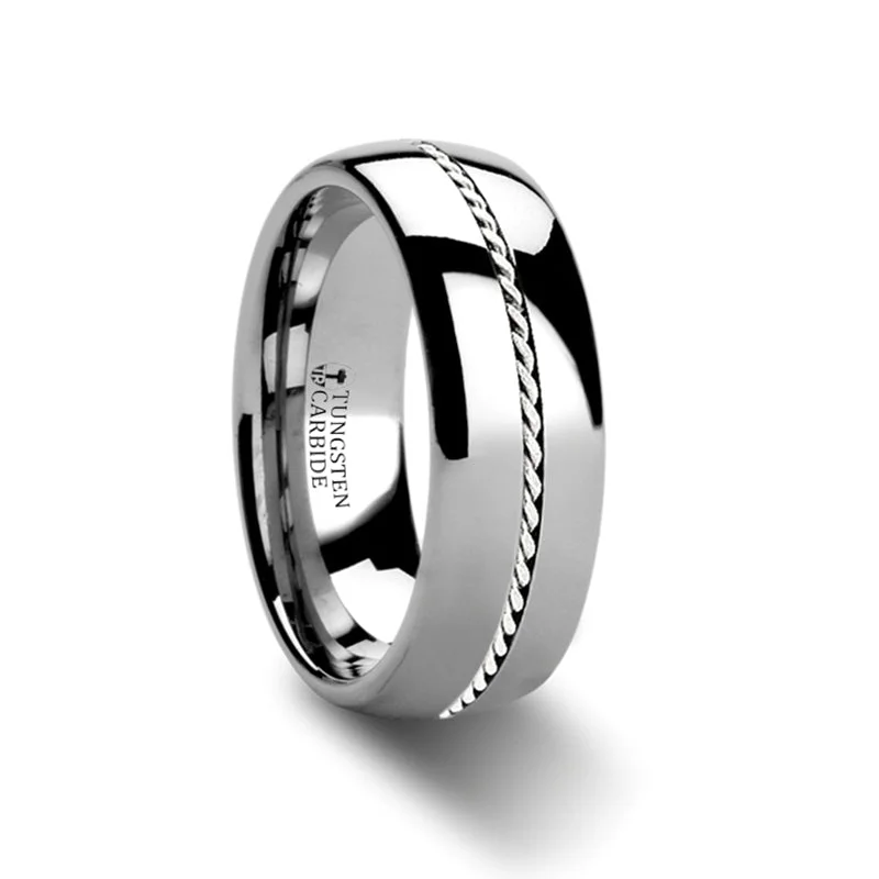 Women’s statement rings with diamonds-Tungsten Men's Wedding Band with Braided Platinum Inlay